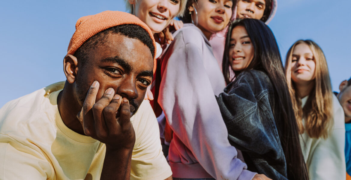 Group of young friends bonding outdoors